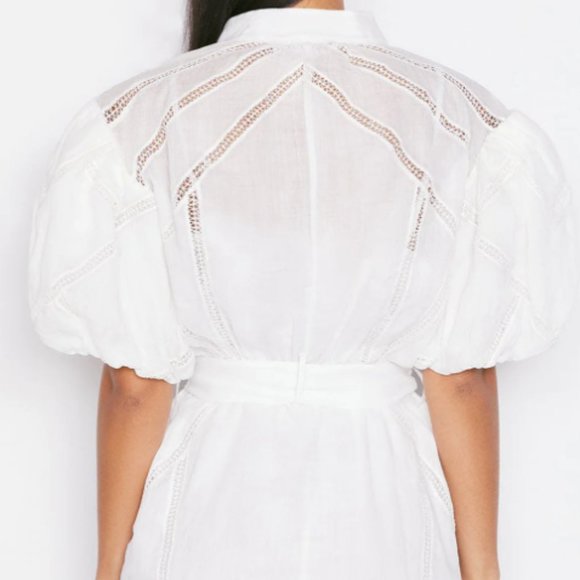 FRAME Lace Puff-Slv Ramie Shirt Dress Anthropologie Shopbop Revolve Saks Sz XS - Picture 9 of 16